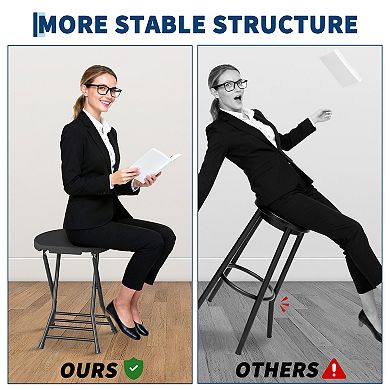 Portable Folding Stool with Handle Backless Foldable Bar Stool, Anti-Slip Feet, 600Lbs Capacity