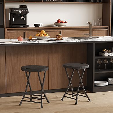 Portable Folding Stool with Handle Backless Foldable Bar Stool, Anti-Slip Feet, 600Lbs Capacity