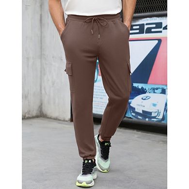 Men Solid Color Lightweight Athletic Cargo Joggers Pants with Pockets