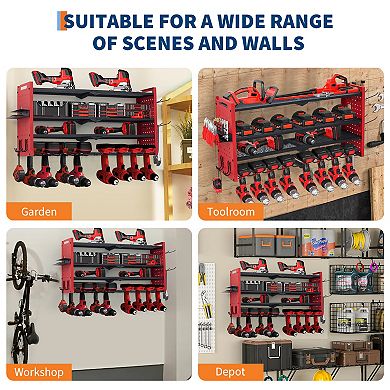 Heavy Duty Wall Mounted Power Tool Organizer Metal Garage Storage Rack, Hooks