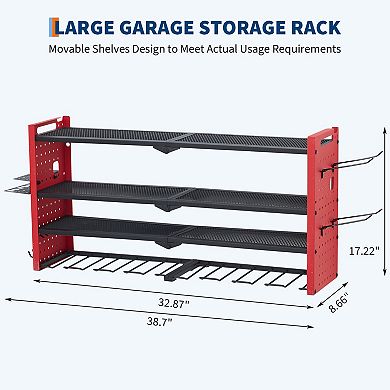 Heavy Duty Wall Mounted Power Tool Organizer Metal Garage Storage Rack, Hooks