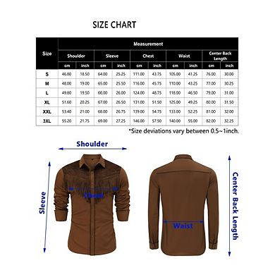 Men's Western Cowboy Fringe Long Sleeve Embroidered Slim Fit Casual Button Down Shirts
