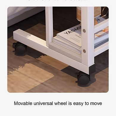 Adjustable Height Mobile Standing Desk Portable Rolling Computer Table with Storage Shelves