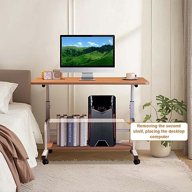 Adjustable Height Mobile Standing Desk Portable Rolling Computer Table with Storage Shelves