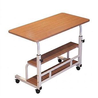 Adjustable Height Mobile Standing Desk Portable Rolling Computer Table with Storage Shelves