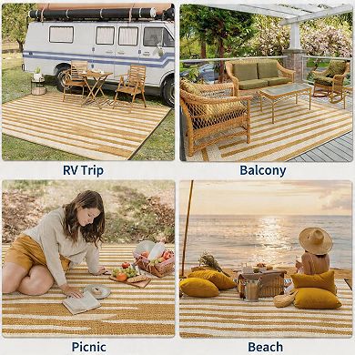 Outdoor Patio Rug, Waterproof UV, Striped Durable Floor Mat for Backyard Camping Porch Pool