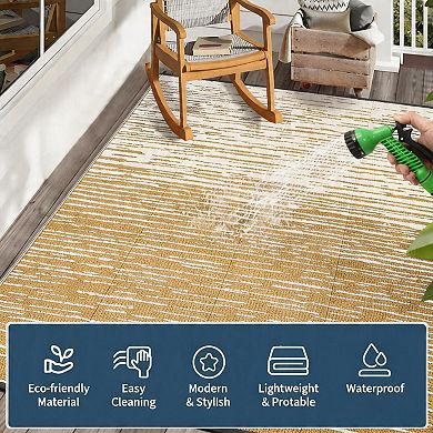 Outdoor Patio Rug, Waterproof UV, Striped Durable Floor Mat for Backyard Camping Porch Pool