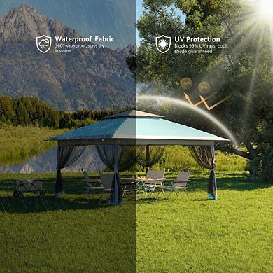 Pop Up Canopy Tent Outdoor Gazebo with One Push Setup Mosquito Netting Adjustable Height