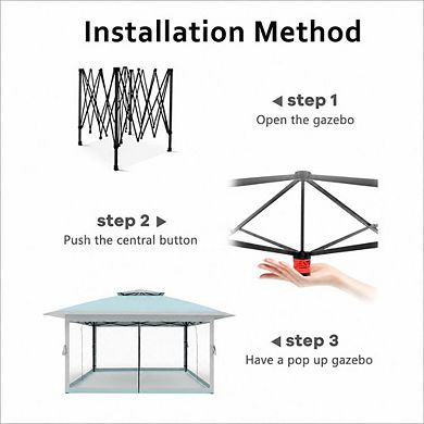 Pop Up Canopy Tent Outdoor Gazebo with One Push Setup Mosquito Netting Adjustable Height