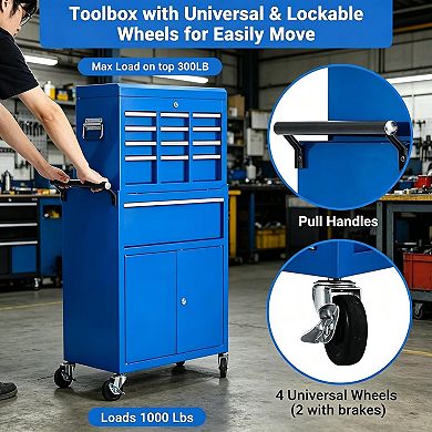Heavy Duty 5-Drawer Rolling Tool Chest and Cabinet 2-in-1 Detachable Metal Storage Organizer