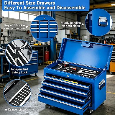 Heavy Duty 5-Drawer Rolling Tool Chest and Cabinet 2-in-1 Detachable Metal Storage Organizer