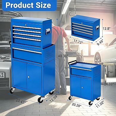 Heavy Duty 5-Drawer Rolling Tool Chest and Cabinet 2-in-1 Detachable Metal Storage Organizer