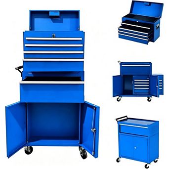 Heavy Duty 5-Drawer Rolling Tool Chest and Cabinet 2-in-1 Detachable Metal Storage Organizer