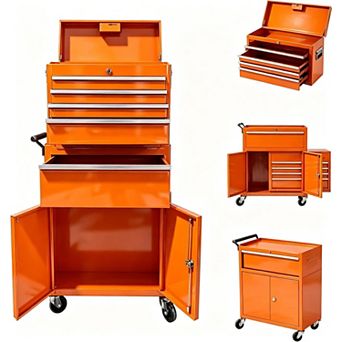 Heavy Duty 5-Drawer Rolling Tool Chest and Cabinet 2-in-1 Detachable Metal Storage Organizer