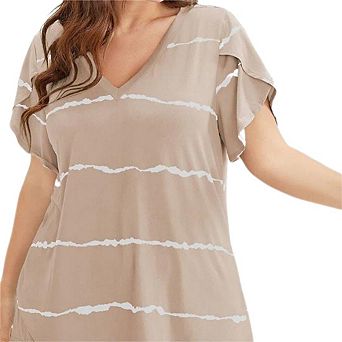 Women's Plus Size V‑Neck Striped Top Casual Short Sleeve Summer Tee