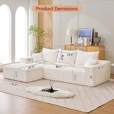 Modular L-Shaped Cloud Sofa 110" Convertible Chenille Sectional w/Ottomans, Washable & No Assembly