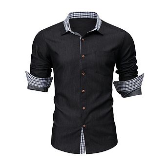 Men’s Long Sleeve Denim Shirt Button Down Casual Collared Shirt
