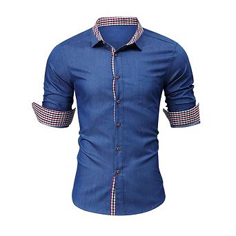Men’s Long Sleeve Denim Shirt Button Down Casual Collared Shirt
