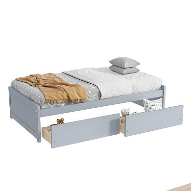 Sailvan Twin Size Bed with 2 Drawers, Solid Rubber Wood Bed