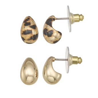 Nine West 2-Pair Gold Tone Puffy Teardrop Stud Earring Set