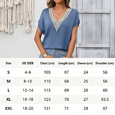 Womens Satin T Shirts Lace V Neck Cap Sleeve Summer Blouse Dressy ...