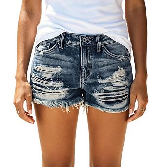 Women's Summer Ripped Denim Shorts High Rise Hot fringed Casual Jean Shorts
