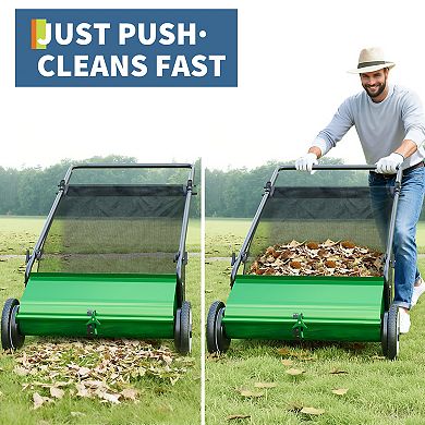 26" Lawn Sweeper, Heavy-Duty Frame, 7 Cu.Ft. 4 Brushes, Adjustable Height for Leaf Grass Debris