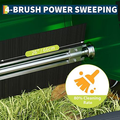 26" Lawn Sweeper, Heavy-Duty Frame, 7 Cu.Ft. 4 Brushes, Adjustable Height for Leaf Grass Debris