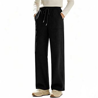 Women's High Waist Corduroy Trousers, Drawstring Loose Wide Leg Pants with Pockets