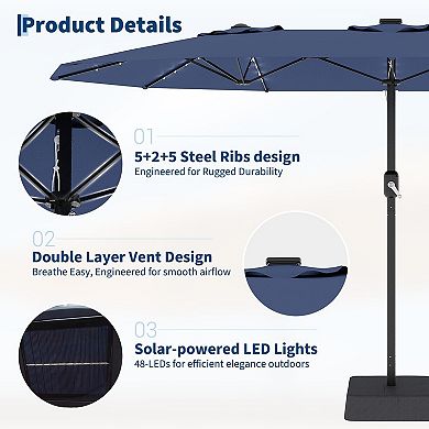 Patio Umbrella with Solar Lights and Base Tilt Crank Outdoor Table Umbrella UV Protection