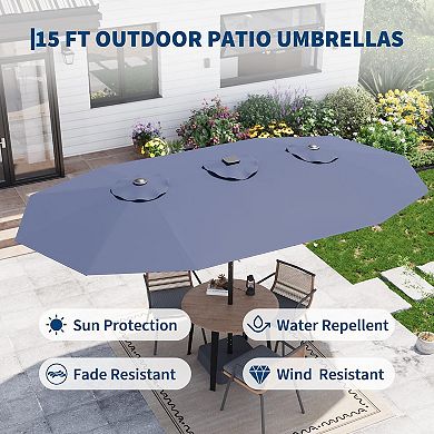 Patio Umbrella with Solar Lights and Base Tilt Crank Outdoor Table Umbrella UV Protection