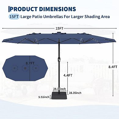 Patio Umbrella with Solar Lights and Base Tilt Crank Outdoor Table Umbrella UV Protection