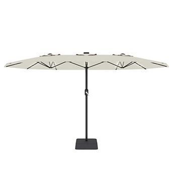 Patio Umbrella with Solar Lights and Base Tilt Crank Outdoor Table Umbrella UV Protection