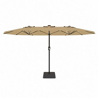 Patio Umbrella with Solar Lights and Base Tilt Crank Outdoor Table Umbrella UV Protection