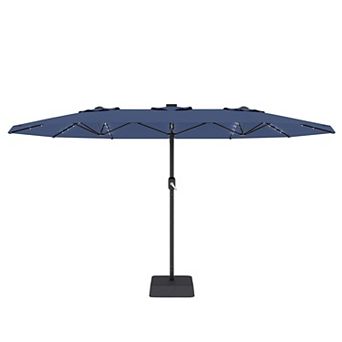 Patio Umbrella with Solar Lights and Base Tilt Crank Outdoor Table Umbrella UV Protection