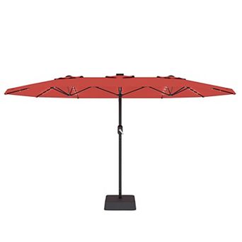 Patio Umbrella with Solar Lights and Base Tilt Crank Outdoor Table Umbrella UV Protection