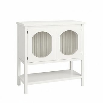 Modern Coffee Bar Cabinet with Reeded Glass Doors, White Storage Sideboard Console Table