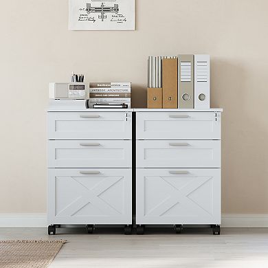 3 Drawer Locking File Cabinet with Wheels, Mobile Under Desk Filing Cabinet for A4/Letter