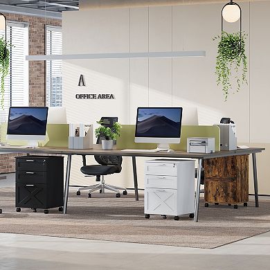 3 Drawer Locking File Cabinet with Wheels, Mobile Under Desk Filing Cabinet for A4/Letter