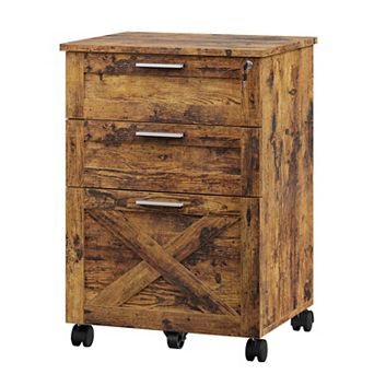3 Drawer Locking File Cabinet with Wheels, Mobile Under Desk Filing Cabinet for A4/Letter
