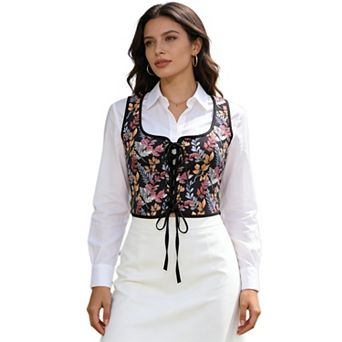 Women's Vintage Renaissance Print Corset Tank Top Front Back Tie Detail Bodycon Bustier