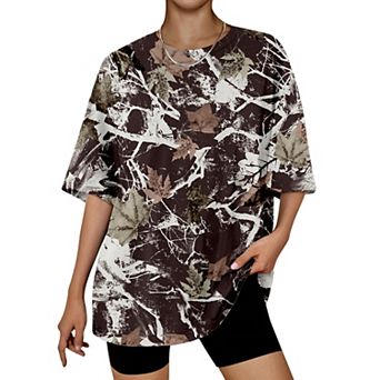 Women's Leaf Print T-Shirt Casual Loose Oversized Short Sleeve Summer Streetwear