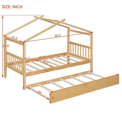 Sailvan Twin Size Wooden House Bed with Twin Size Trundle