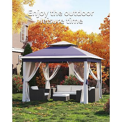 11x11ft Pop-Up Gazebo with Netting, Steel Frame, Water-Resistant for Party