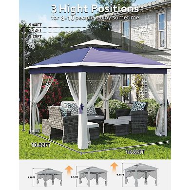 11x11ft Pop-Up Gazebo with Netting, Steel Frame, Water-Resistant for Party