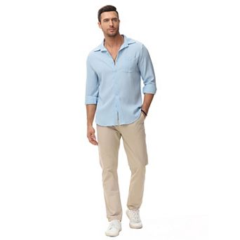 Men's Textured Long-Sleeve Button-Down Shirt for Casual Beach and Everyday Wear