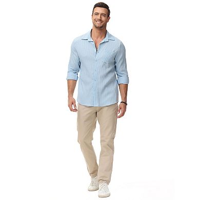 Men's Textured Long-Sleeve Button-Down Shirt for Casual Beach and Everyday Wear