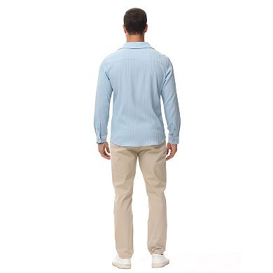 Men's Textured Long-Sleeve Button-Down Shirt for Casual Beach and Everyday Wear