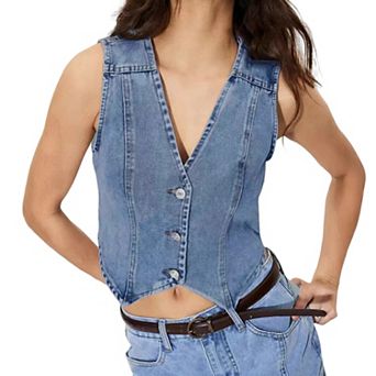 Women's Denim Vest V-Neck Jean Vest Top Sleeveless Button Denim Jacket Summer Stylish Outfits