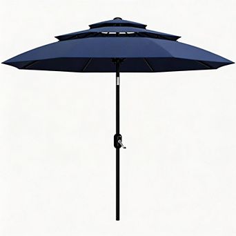 3 tier Patio Umbrella with Vents, Easy Crank, Push Button Tilt, Market Umbrella with 8 Sturdy Ribs
